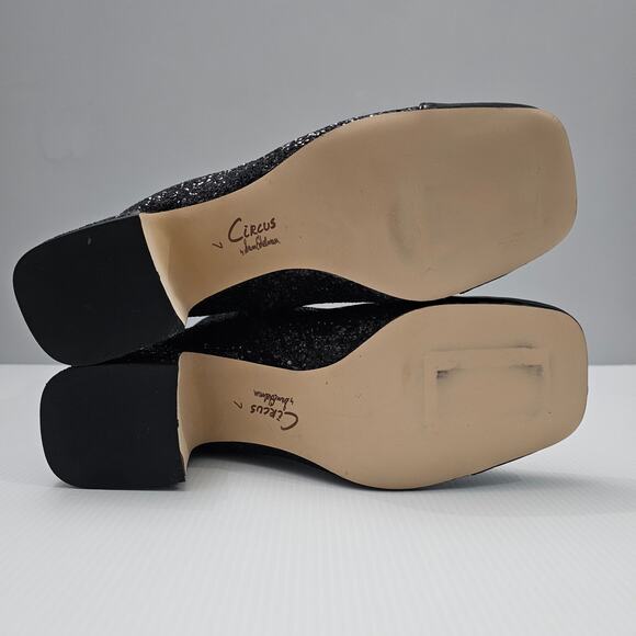 Circus By Sam Edelman Osten Ankle Bootie 7 Black Glitter Faux Leather Cap Toe - Picture 12 of 14